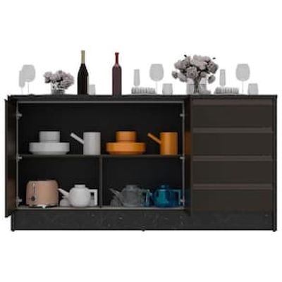 Bancada Bartira Gourmet com 2 Portas, 4 Gavetas e 1 Prateleira - 180,6cm de largura Preto