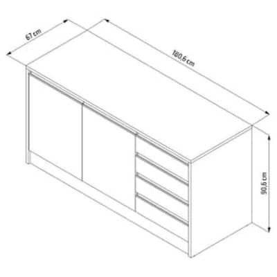 Bancada Bartira Gourmet com 2 Portas, 4 Gavetas e 1 Prateleira - 180,6cm de largura Preto