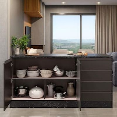Bancada Bartira Gourmet com 2 Portas, 4 Gavetas e 1 Prateleira - 180,6cm de largura Preto