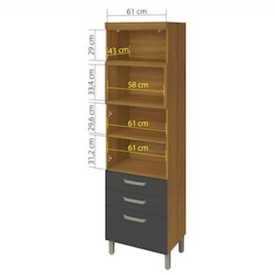 Paneleiro Nesher Princesa 2 Portas, 3 Gavetas e Prateleiras  64cm Grafite