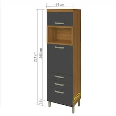 Paneleiro Nesher Princesa 2 Portas, 3 Gavetas e Prateleiras  64cm Grafite