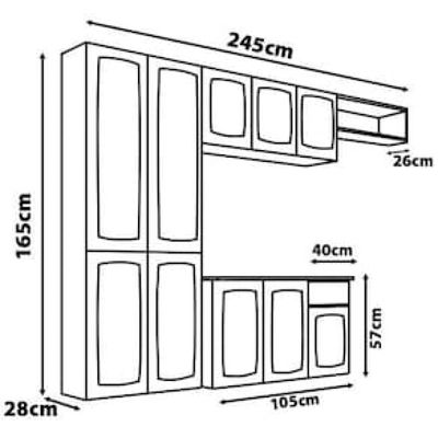 Cozinha Compacta Itatiaia Amanda Plus com 10 Portas, 1 Gaveta e 8 Prateleiras - 245cm de largura Branco