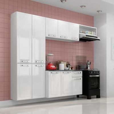 Cozinha Compacta Itatiaia Amanda Plus com 10 Portas, 1 Gaveta e 8 Prateleiras - 245cm de largura Branco