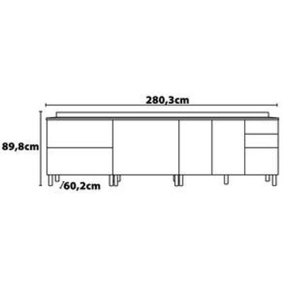 Cozinha Compacta Bartira Rubi com 2 Portas, 5 Gavetas e 1 Prateleira - 280,3cm de largura Branco