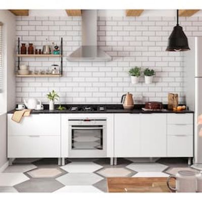Cozinha Compacta Bartira Rubi com 2 Portas, 5 Gavetas e 1 Prateleira - 280,3cm de largura Branco