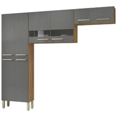 Cozinha Compacta Kit`s Paraná Nala com 8 Portas e 4 Prateleiras - 222cm de largura Cinza