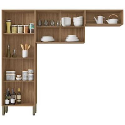 Cozinha Compacta Kit`s Paraná Nala com 8 Portas e 4 Prateleiras - 222cm de largura Cinza