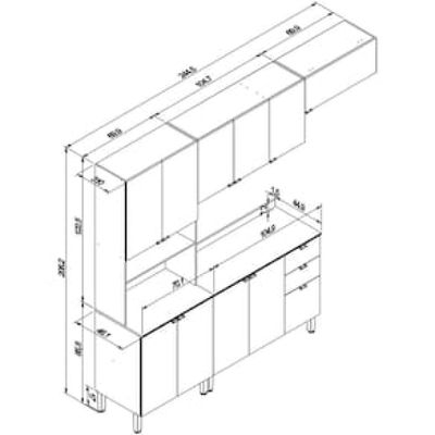 Cozinha Completa Bartira Joy com 11 Portas, 2 Gavetas, 5 Prateleiras e Nicho para Micro-ondas - 244,5cm de largura Branco