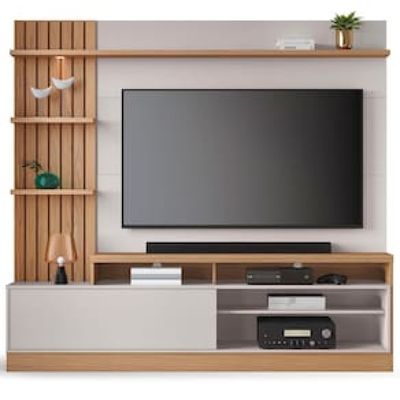Painel Home Colibri Maceió com 4 Prateleiras, 4 Nichos, para TVs até 65 Off White