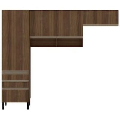 Cozinha Compacta Bartira Jaspe com 4 Portas, 3 Gavetas e 5 Prateleiras - 260,4cm de largura Marrom