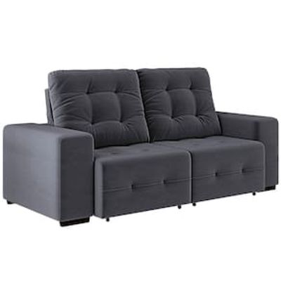 Sofá 3 Lugares Linoforte Bonno com 200 cm de Largura, Retrátil e Reclinável, Revestido em Tecido Suede Cinza