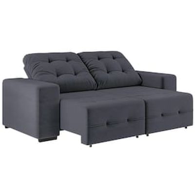 Sofá 3 Lugares Linoforte Bonno com 200 cm de Largura, Retrátil e Reclinável, Revestido em Tecido Suede Cinza