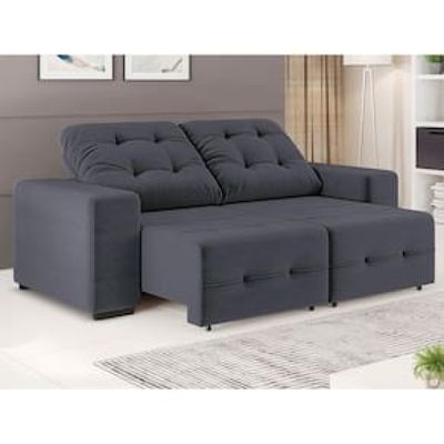 Sofá 3 Lugares Linoforte Bonno com 200 cm de Largura, Retrátil e Reclinável, Revestido em Tecido Suede Cinza