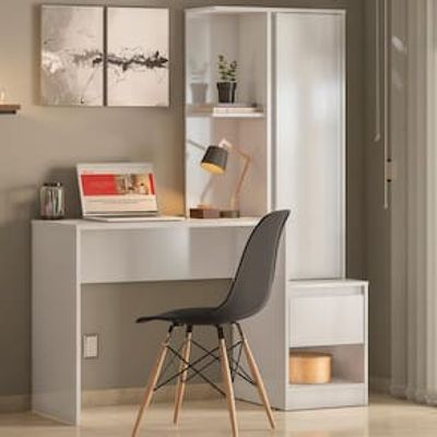 Escrivaninha com Armário Demóbile Office Morada com 1 Porta, 1 Gaveta e 3 Nichos Branco