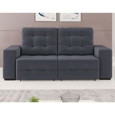 Sofá 3 Lugares Linoforte Bonno com 200 cm de Largura, Retrátil e Reclinável, Revestido em Tecido Suede Cinza