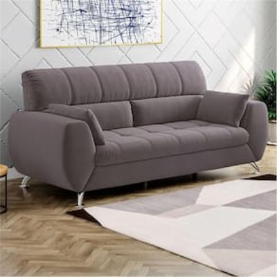 Sofá de 3 Lugares Linoforte Bélgica com 204 cm de Largura e Revestido em Tecido Suede Cinza