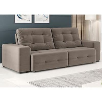 Sofá 4 Lugares Linoforte Bonno Retrátil e Reclinável com 230 cm de Largura e Revestido em Tecido Suede Bege