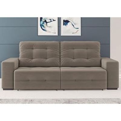 Sofá 4 Lugares Linoforte Bonno Retrátil e Reclinável com 230 cm de Largura e Revestido em Tecido Suede Bege