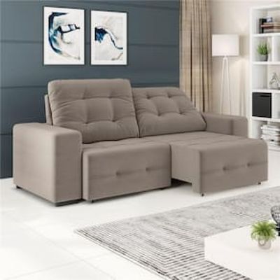 Sofá 4 Lugares Linoforte Bonno Retrátil e Reclinável com 230 cm de Largura e Revestido em Tecido Suede Bege
