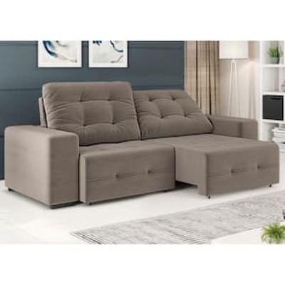 Sofá 4 Lugares Linoforte Bonno Retrátil e Reclinável com 230 cm de Largura e Revestido em Tecido Suede Bege