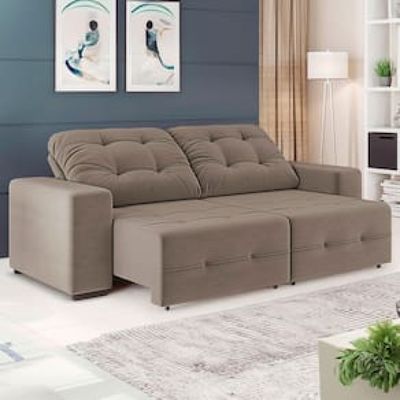 Sofá 4 Lugares Linoforte Bonno Retrátil e Reclinável com 230 cm de Largura e Revestido em Tecido Suede Bege