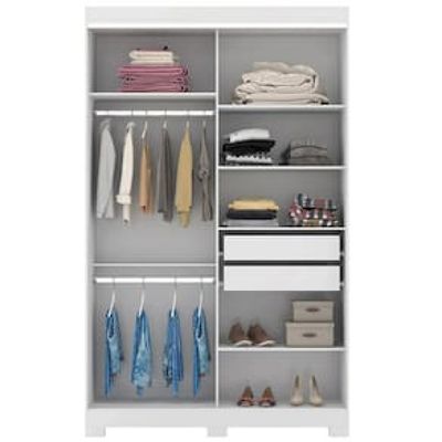 Guarda-Roupa Solteiro Bartira América com Espelho, 2 Portas, 2 Gavetas e 136,2 cm de Largura Branco