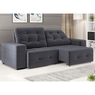 Sofá 4 Lugares Linoforte Bonno Retrátil e Reclinável com 230 cm de Largura e Revestido em Tecido Suede Cinza