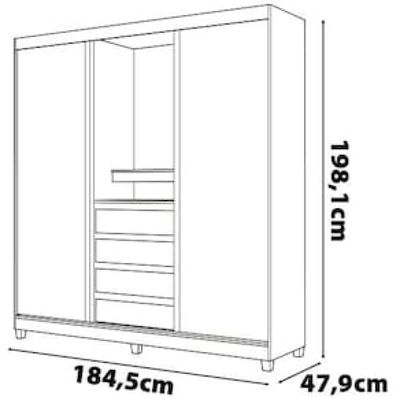 Guarda-Roupa Bartira Fortaleza II com Espelho, 2 Portas de Correr, 4 Gavetas e 184,5 cm de Largura Grafite