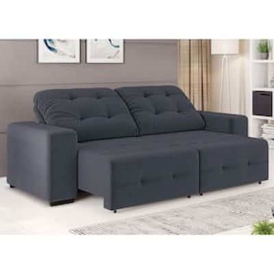 Sofá 4 Lugares Linoforte Bonno Retrátil e Reclinável com 230 cm de Largura e Revestido em Tecido Suede Cinza