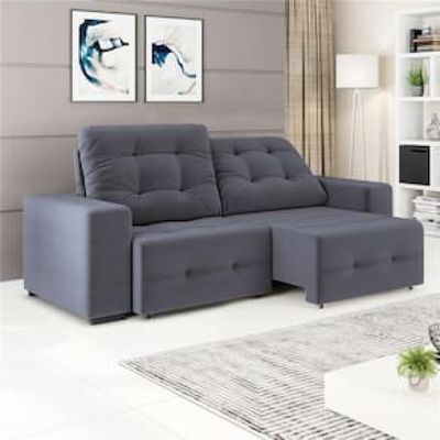 Sofá 4 Lugares Linoforte Bonno Retrátil e Reclinável com 230 cm de Largura e Revestido em Tecido Suede Cinza