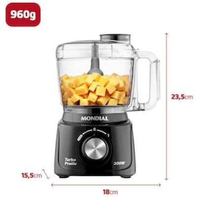 Mini Processador de Alimentos Mondial Turbo Pratic MP-16 300W - Preto Preto / 220