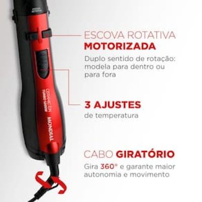 Escova Rotativa Mondial Ceramic Íon Turbo ER-09 - Vermelho Vermelho / 110