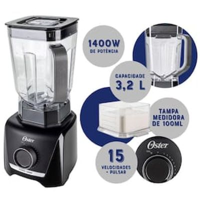 Liquidificador Oster OLIQ610 15 Velocidades 1400W - Preto Preto / 110