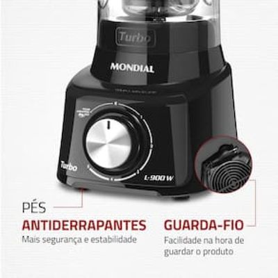 Liquidificador Mondial Turbo Full Black L900FB Preto 900W com 5 Velocidades Preto / 110