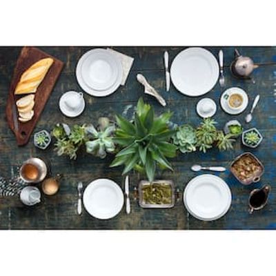 Conjunto de Pratos Fundos Germer Chevron em Porcelana Branco – 6 Peças