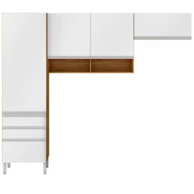 Cozinha Compacta Bartira Jaspe com 4 Portas, 3 Gavetas e 5 Prateleiras - 260,4cm de largura Branco
