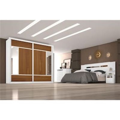 Guarda-Roupa Casal Europa Triunfo Flex com Espelho, 2 Portas de Correr e 6 Gavetas Branco