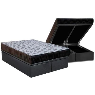 Cama Box Baú Queen: Colchão Espuma D33 Ortobom / Ep Iso 100 Ultra Firme + Base Gray(158X198)