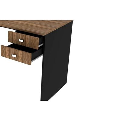 Mesa Canto p/Escritório ME4165 c/ 2 Gavetas Nogal/Preto - Tecno Mobili