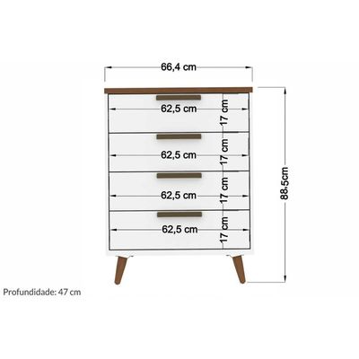 Cômoda Solteiro New Conect c/ 4 Gavetas Branco/Jatoba - Santos Andirá