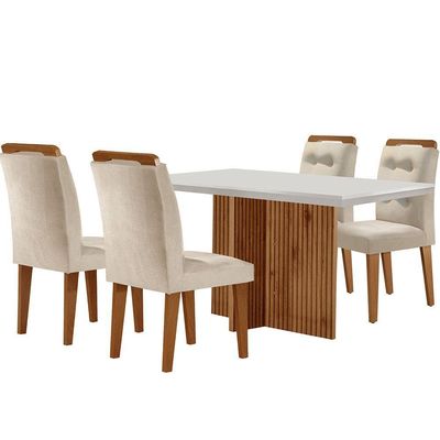 Mesa Olímpia 120cm Mdf Canto Reto Com 4 Cadeiras Carol