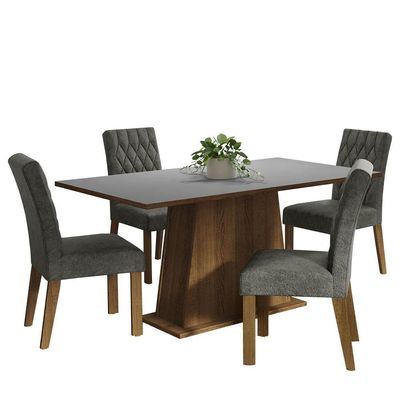 Conjunto Sala De Jantar Mesa Tampo De Madeira 4 Cadeiras