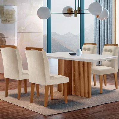 Mesa Olímpia 120cm Mdf Canto Reto Com 4 Cadeiras Carol