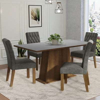 Conjunto Sala De Jantar Mesa Tampo De Madeira 4 Cadeiras