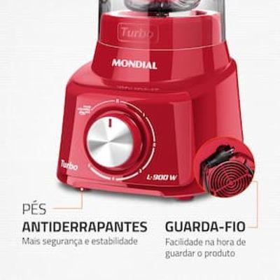 Liquidificador Mondial Turbo L900 Vermelho 900W com 5 Velocidades Vermelho / 220