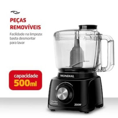 Mini Processador de Alimentos Mondial Turbo Pratic MP-16 300W - Preto Preto / 110