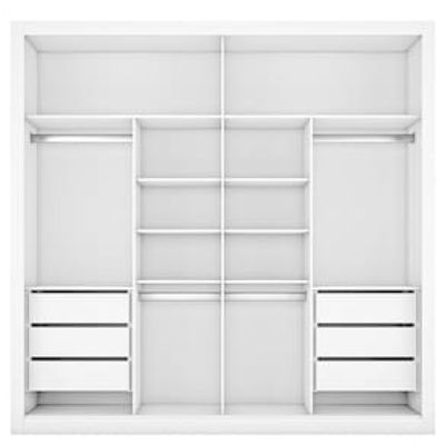 Guarda-Roupa Casal Mademarques Sevilha com 228 cm de Largura, 2 Portas, 6 Gavetas, 10 Prateleiras e Espelho Branco