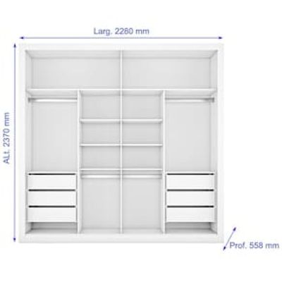 Guarda-Roupa Casal Mademarques Sevilha com 228 cm de Largura, 2 Portas, 6 Gavetas, 10 Prateleiras e Espelho Branco