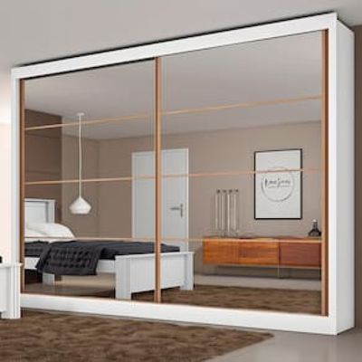 Guarda-Roupa Casal Mademarques Sevilha com 228 cm de Largura, 2 Portas, 6 Gavetas, 10 Prateleiras e Espelho Branco
