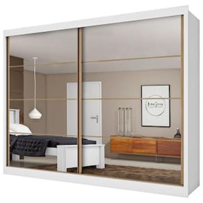 Guarda-Roupa Casal Mademarques Sevilha com 228 cm de Largura, 2 Portas, 6 Gavetas, 10 Prateleiras e Espelho Branco
